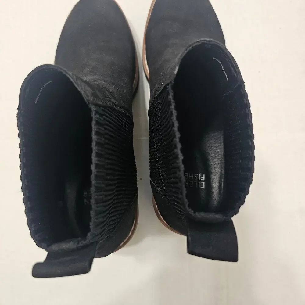 EILEEN FISHER Lilou Nubuck and Recycled Stretch Knit Bootie in Black Size 8.5